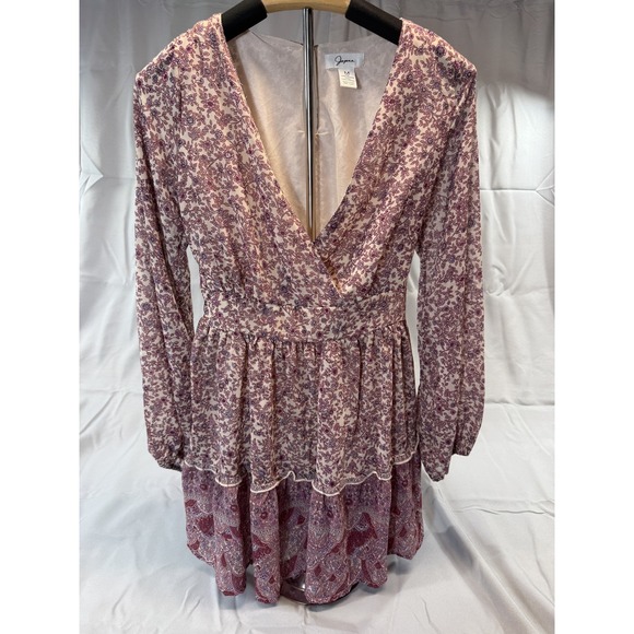 Japna Dress Womens Medium Purple Floral Boho Long Sleeve Deep V Waist Tie India - Picture 2 of 10